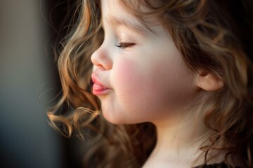 Naklejka premium Portrait of a cute little girl with curly hair making a funny face