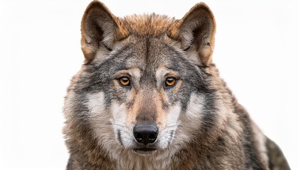 Fototapeta premium close up image of a charming grey wolf with a piercing gaze isolated on white