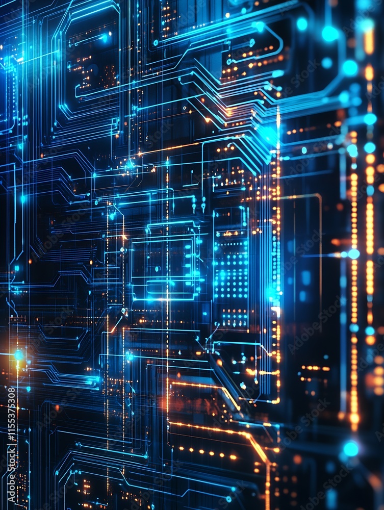 Aufkleber abstract futuristic circuit board with blue digital technology theme : generative ai