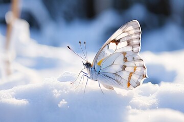85 delicate white butterfly on snow