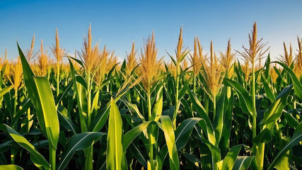 Fototapeta premium A field of corn with blue sky