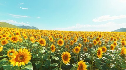 Obraz premium Vibrant Sunflower Field under Sunny Sky.