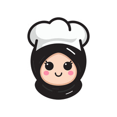 Simple Bold Cute Hijab Chef Avatar Illustration with Blush Cheeks and Chef Hat