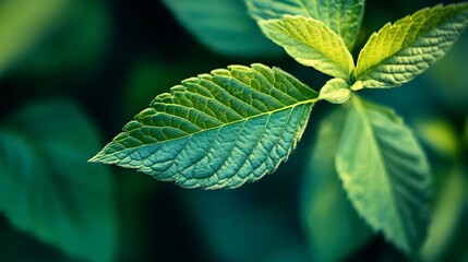 Fototapeta na wymiar CloseUp of Vibrant Green Leaf with Detailed Texture and Veins in Natural Light : Generative AI