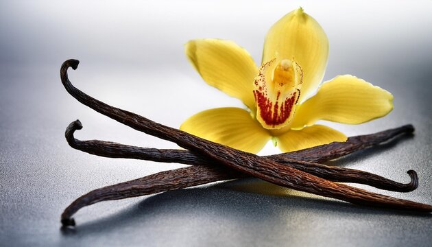 fava de baunilha e flor de baunilha em fundoe