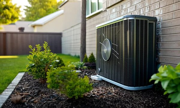 Outdoor Air Conditioning Unit in a Residential Backyard