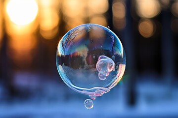 88 delicate soap bubble frozen mid burst showing crystalline pat