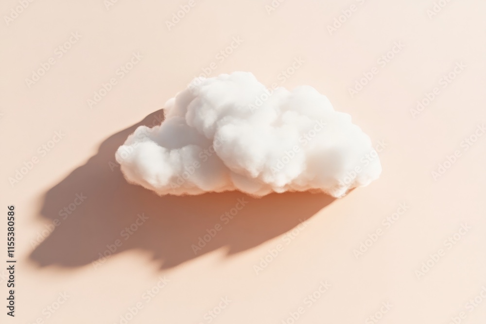 Aufkleber a petite fluffy cloud casts a soft shadow on a light pink backdrop, capturing a sense of whimsy and 