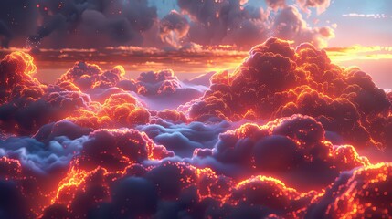 An abstract representation of cloud computing with glowing data clouds.