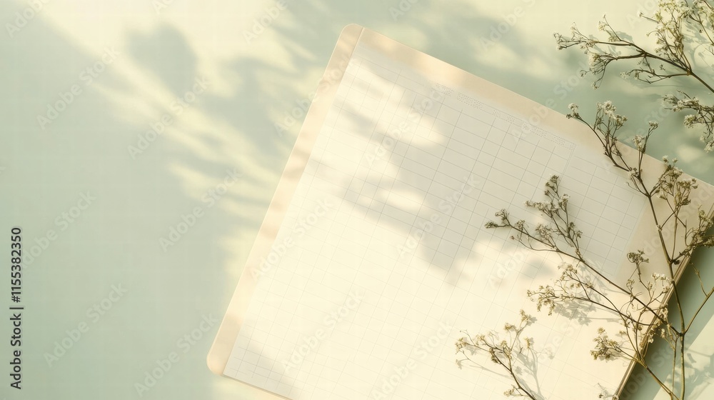 Aufkleber elegant minimalist planner layout featuring subtle grid lines and natural floral elements for creati