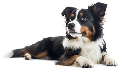 Fototapeta premium Beautiful Portrait of an Alert Border Collie Dog Relaxing with White Background : Generative AI