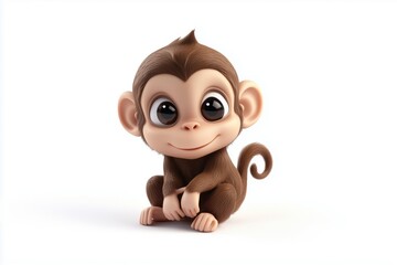 Obraz premium cartoon of cute baby monkey on white background