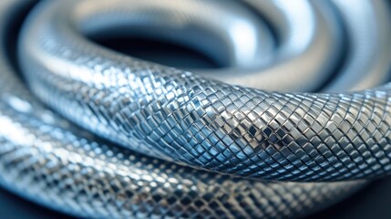 Flexible stainless steel hose surface detail showcasing its intricate weave and durable construction for industrial applications.
