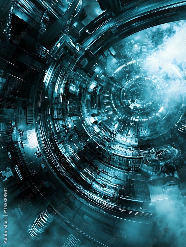 Poster futuristic scifi tech world abstract digital art with technological details and blue tones : generat