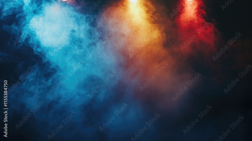 Poster colorful stage lights illuminating smoke with abstract blurred bokeh effect creating a vibrant and d