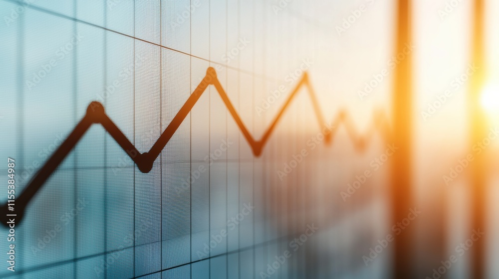 Poster Digital growth chart showing ascending trend on a transparent screen in a luminous office environment