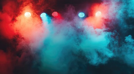 Colorful stage lighting with smoke and abstract bokeh effects creating a vibrant atmosphere for concerts and events