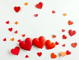Red Hearts Valentine Love Scattered White Background