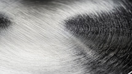 Close-up of brushed stainless steel plate showcasing metallic texture and reflective surface patterns in silver tones