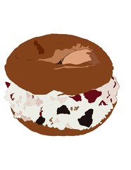Illustration of bagel with fresh cream. For breakfast. 