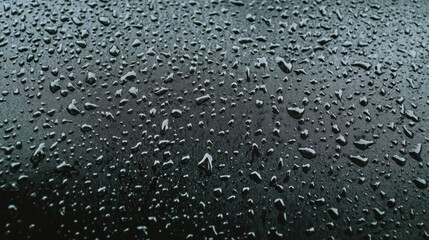 Close Up of Water Droplets on Flat Roof Surface - Waterproofing, condensation, texture, surface, rain.  A close-up image depicting water droplets on a flat surface, highlighting texture and waterproof