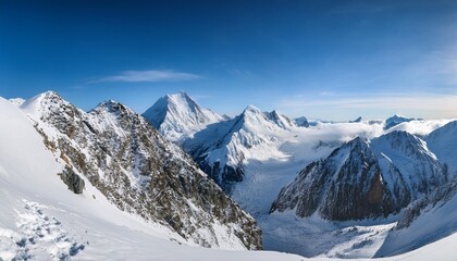 Fototapeta premium winter snow mountain peaks panoramic landscape snowy winter mountains mountain winter snow panorama