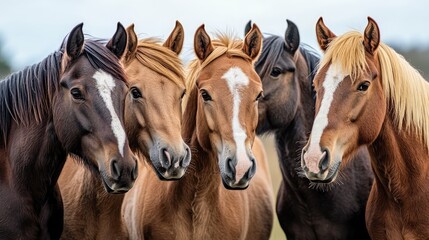 Stallions showcasing a variety of white and brown hues in a picturesque equestrian setting surrounded by lush greenery