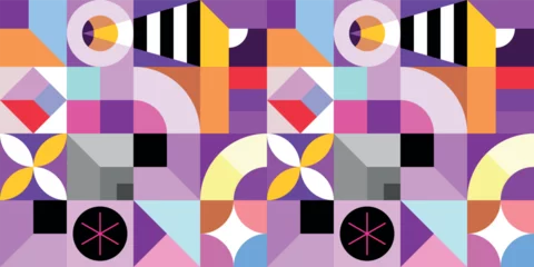 Decorative vector tileable background includes many geometric shapes and abstract objects.