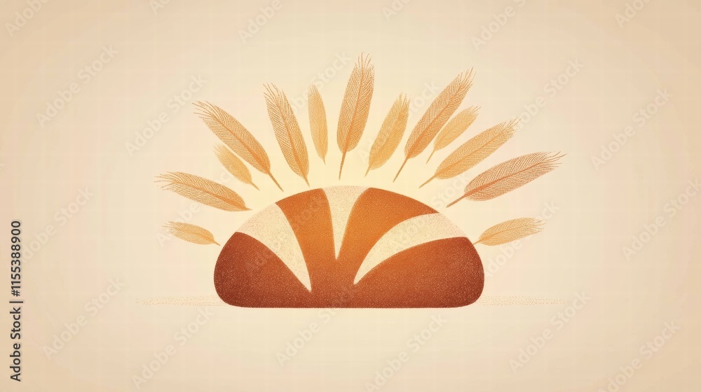 Fototapete minimalist depiction of a bread loaf with wheat grains in a clean design for modern templates and co