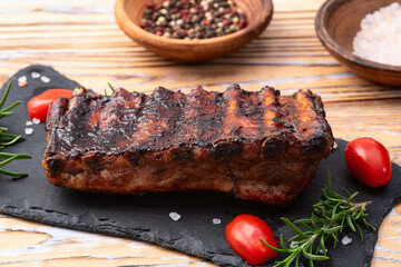 Grilled Pork ribs barbecue photography . Top view