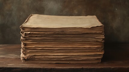 Stack of vintage books with weathered pages resting on a rustic wooden table creating a nostalgic literary atmosphere