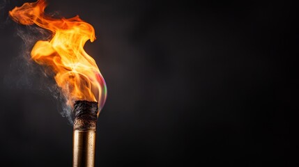 A bright, fiery flame emerges from a torch, casting vibrant colors and illuminating the dark surroundings, representing passion, warmth, and the power of light.