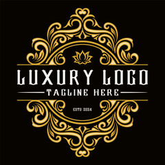 Luxury logo. The lines are carved into a beautiful golden crown, the elements of which are used as a logo. Suitable for beauty, hospitality, fashion, jewelry and electronic products.