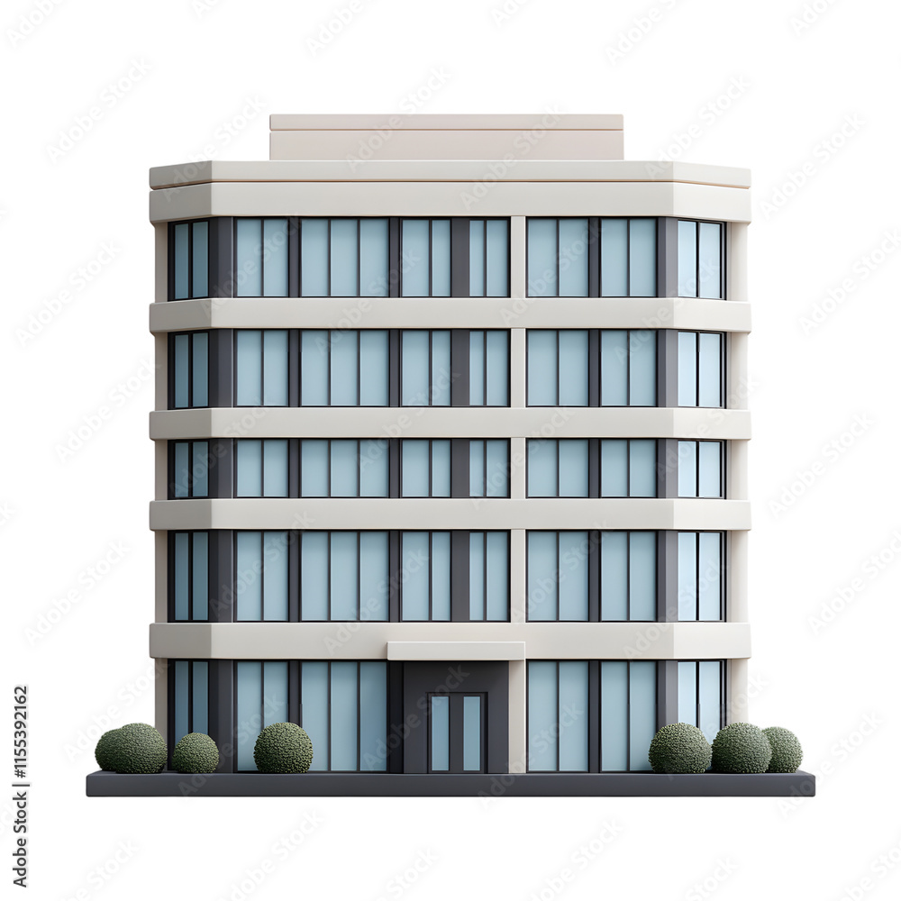 Wall mural 3d illustration of an office building with multiple windows and a minimalist design. symbolizing urb