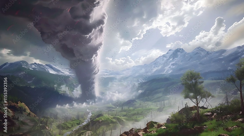 Wall mural a tornado is a powerful and destructive natural phenomenon characterized by a rapidly rotating colum