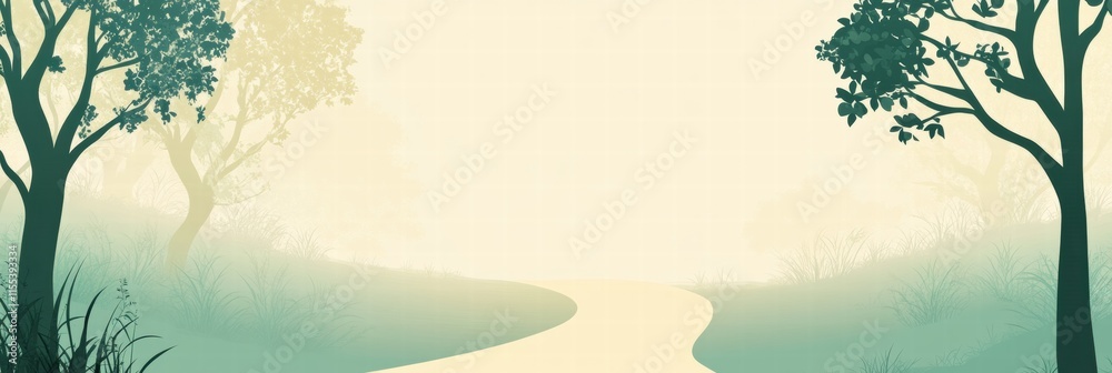 Poster winding forest path leads into serene distance, inviting peaceful exploration and contemplation. gen