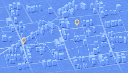 We have moved new office icon location. Address move change location announcement business home map. New pin location on 3d city map. Isometric vector illustration