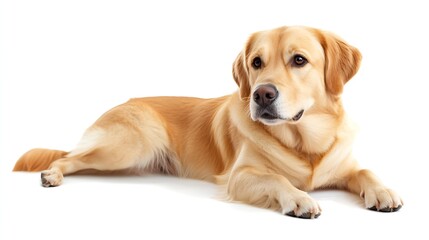 Golden Retriever Relaxing on White Background Looking Away from Camera : Generative AI