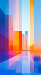 Blue and orange gradient glass city scene poster  background