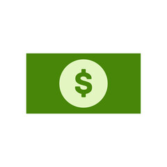 Dollar cash money United States of America currency note in green color vector illustration. Dollar bill, green currency bank note, cash and money symbol. Flat vector illustration.