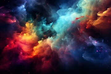 Fototapeta premium Vibrant cosmic nebula featuring a stunning display of colorful clouds in deep space scenery