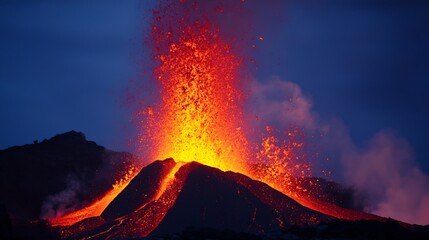 Fototapeta premium Spectacular Eruption of Molten Lava from Active Volcano at Night : Generative AI