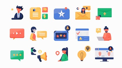 Professional Customer Feedback Online Service Rating Web Icons Set