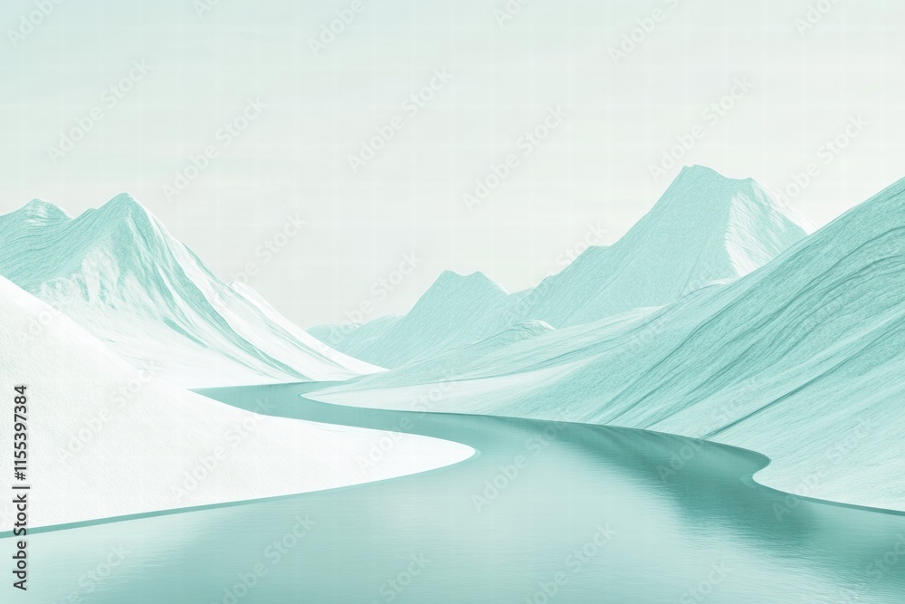 Fototapete mountain range with winding river showcases serene landscape and ample copy space for text placement