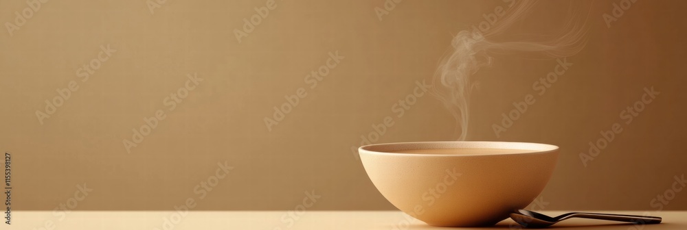 Leinwandbilder steam rises from a warm soup bowl placed on a wooden table creating a cozy and inviting atmosphere i