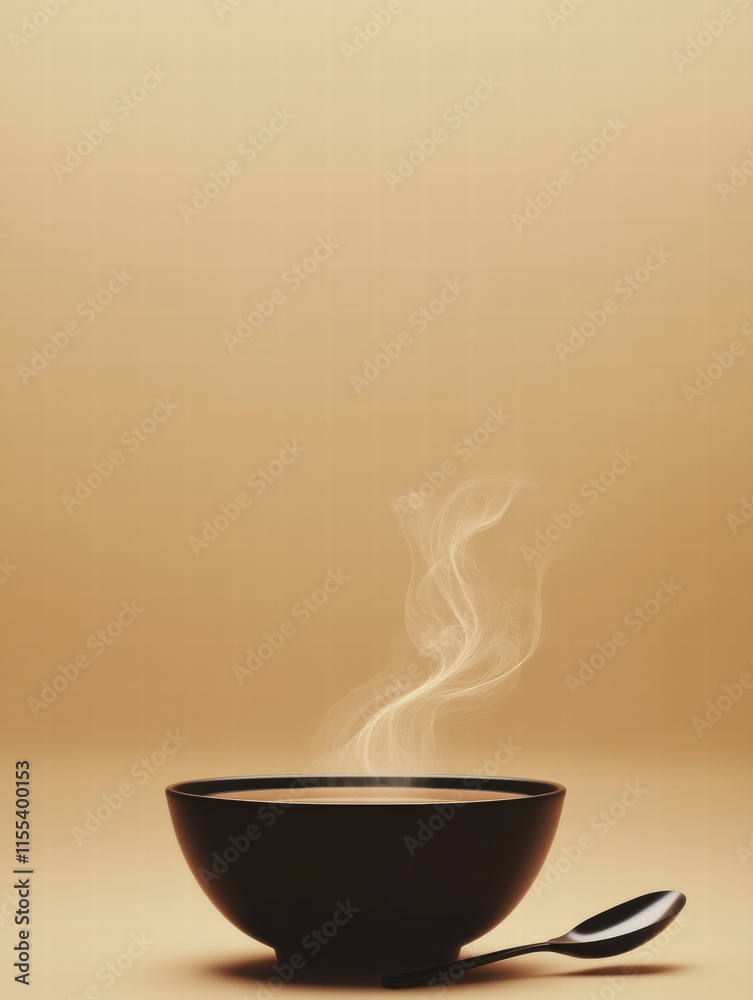 Leinwandbilder Delicious steaming soup served in a minimalist bowl with a spoon on a clean background perfect for any culinary design project. Generative AI