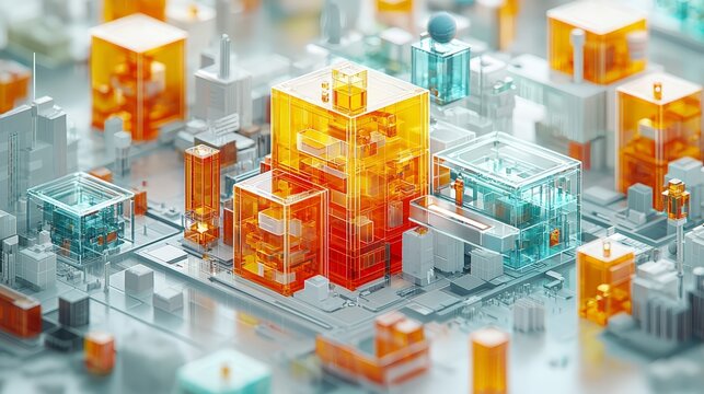 Health policy framework, intricate diagram with key elements, 3D illustration
