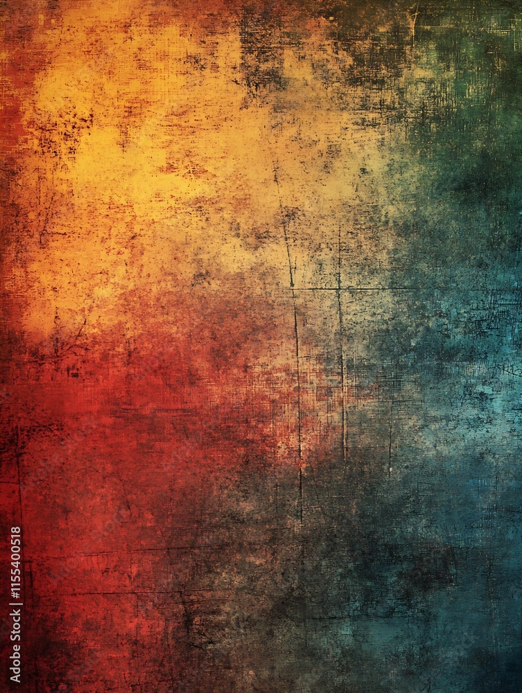 Poster Vibrant Grunge Textured Abstract Background with Energetic Red Yellow and Blue Tones : Generative AI