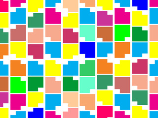 Abstract colorful checkered pattern seamless and confetti, on white background. Bright colorful retro checkered pattern background. Pixel pattern game background.