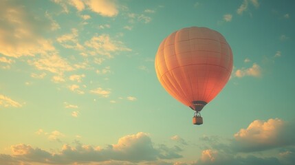 Fototapeta premium A serene hot air balloon floats in a colorful sky at sunset.
